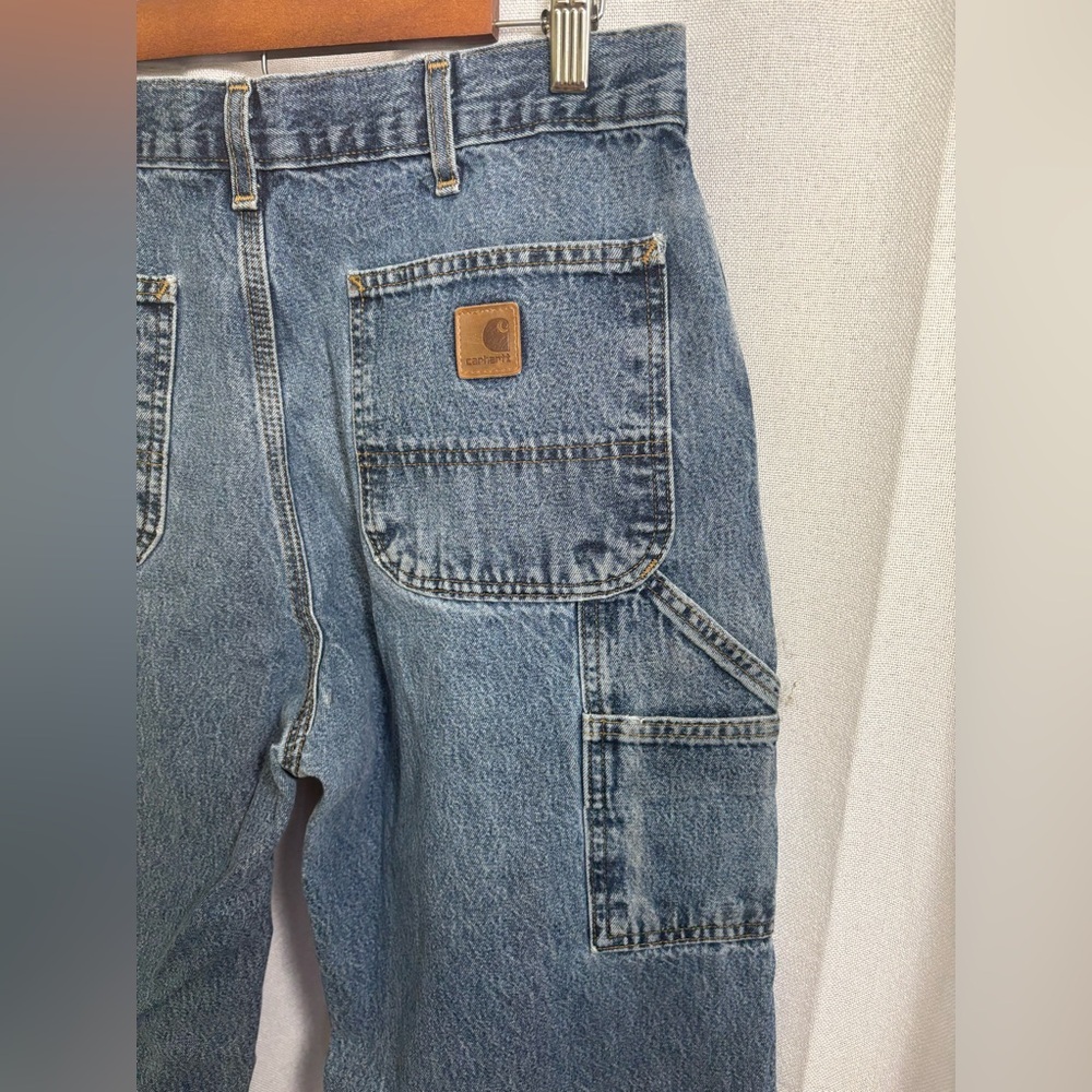 VTG Carhartt Custom Snap Fly ‎ Dungaree Jeans Mens 34x34 Vintage Distressed 0344